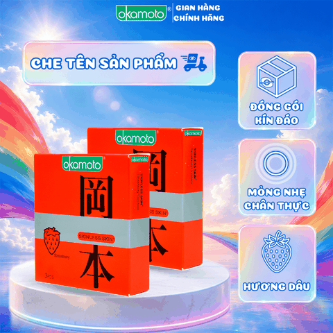 Combo 2 hộp Bao Cao Su Okamoto Skinless Skin Strawberry Hương Dâu Hộp 3 Cái