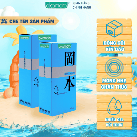 Combo 2 hộp Bao Cao Su Okamoto Skinless Skin Super Lubricative Siêu Bôi Trơn Hộp 10 Cái