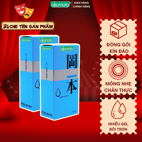 Combo 2 hộp Bao Cao Su Okamoto Skinless Skin Super Lubricative Siêu Bôi Trơn Hộp 10 Cái