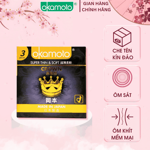 Bao Cao Su Okamoto Crown Kích Cỡ Nhỏ Siêu Mỏng Và Mềm Mại Hộp 3 Cái