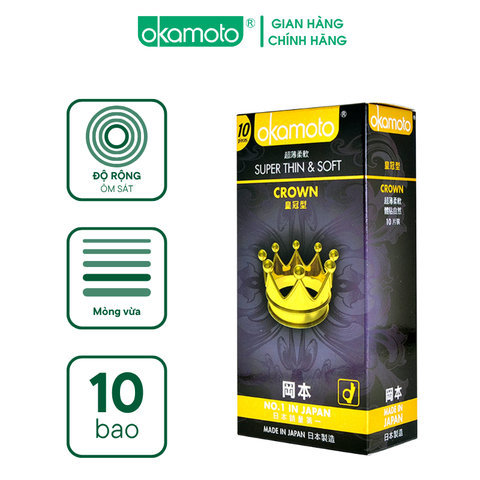 Bao Cao Su Okamoto Crown Kích Cỡ Nhỏ Siêu Mỏng Và Mềm Mại Hộp 10 Cái
