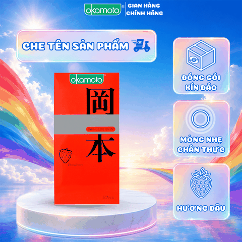 Bao Cao Su Okamoto Skinless Skin Strawberry Hương Dâu Hộp 10 Cái