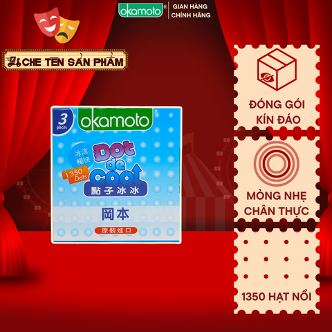Bao Cao Su Okamoto Dot De Cool Hạt Nổi Kéo Dài Thời Gian Hộp 3 Cái
