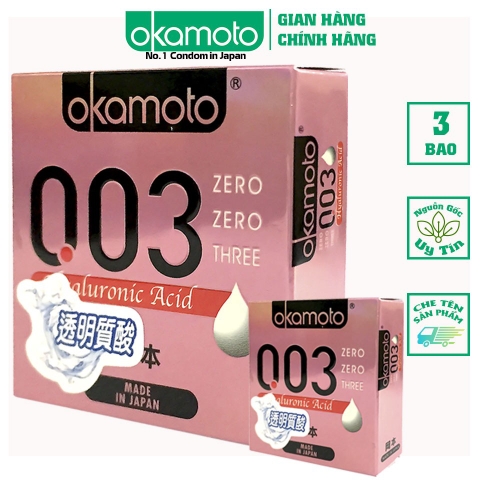 Combo 2 Hộp Bao Cao Su Okamoto 0.03 Hyaluronic Acid Siêu Mỏng Dưỡng Ẩm Và Bôi Trơn Hộp 3 Cái