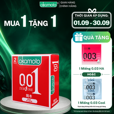 Bao Cao Su Okamoto 0.01 PU Siêu mỏng Truyền Nhiệt Nhanh Hộp 2 Cái