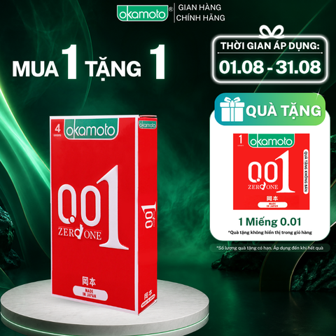 Bao Cao Su Okamoto 0.01 PU Siêu Mỏng Truyền Nhiệt Nhanh Hộp 4 Cái