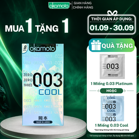 Bao Cao Su Okamoto 0.03 Cool Siêu mỏng Bóng Láng Mát lạnh Hộp 8 Cái