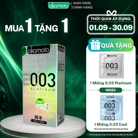 Bao cao su Okamoto 0.03 Platinum Trong Suốt Mềm Mại Hộp 10 Cái