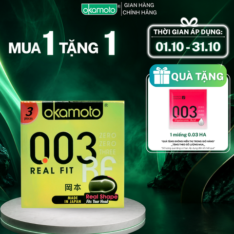 Bao Cao Su Okamoto 0.03 Real Fit Mỏng Với Khả Năng Co Rút Giúp Ôm Sát Hộp 3 cái