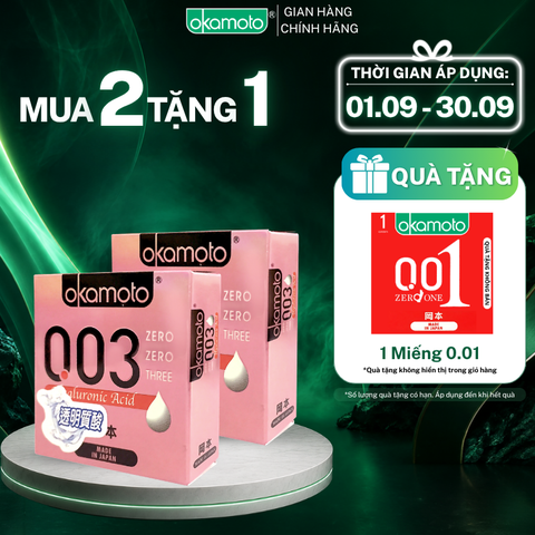 Combo 2 Hộp Bao Cao Su Okamoto 0.03 Hyaluronic Acid Siêu Mỏng Dưỡng Ẩm Và Bôi Trơn Hộp 3 Cái