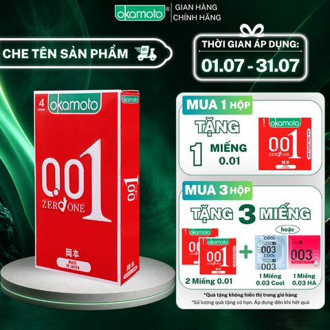 Bao Cao Su Okamoto 0.01 PU Siêu Mỏng Truyền Nhiệt Nhanh Hộp 4 Cái