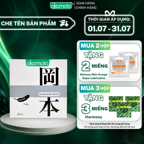 Bao Cao Su Okamoto Skinless Skin Purity Không Mùi Tinh Khiết Hộp 3 Cái