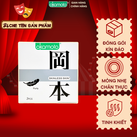 Bao Cao Su Okamoto Skinless Skin Purity Không Mùi Tinh Khiết Hộp 3 Cái