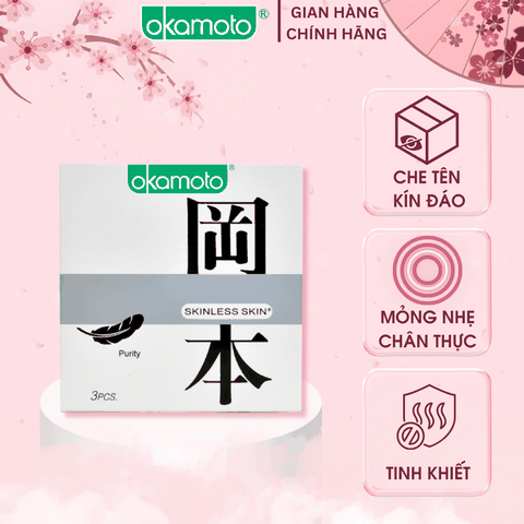 Bao Cao Su Okamoto Skinless Skin Purity Không Mùi Tinh Khiết Hộp 3 Cái