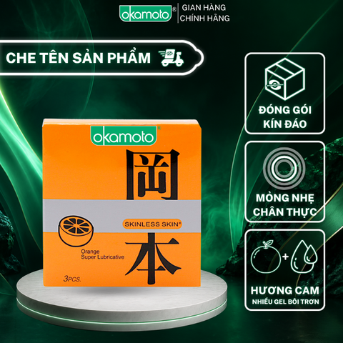 Bao Cao Su Okamoto Skinless Skin Orange Lubricative Hương Cam Hộp 3 Cái