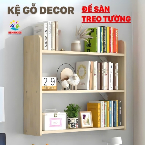 Kệ Sách Để Bàn Bằng Gỗ Thông Cho Bé, Kệ Sách Treo Tường Không Cần Khoan Trang Trí Decor Phòng