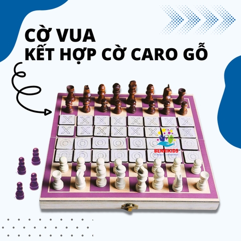 Bộ Cờ Vua Bằng Gỗ Kết Hợp Cờ Caro Cổ Điển 2 Trong 1 Đồ Chơi Thông Minh Bằng Gỗ