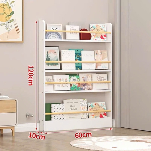 Kệ Sách Treo Tường 4 Ngăn Không Cần Khoan Sau Cửa Bằng Gỗ Nhựa Màu Trắng