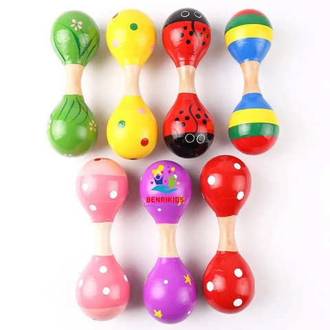 Đồ Chơi Trẻ Em, Xúc Xắc Chùy Đôi Bằng Gỗ Nhiều Màu Sắc Kèm Âm Thanh Cát Vui Tai An Toàn Cho Trẻ Sơ Sinh