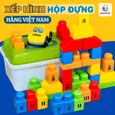 Bộ Xếp Hình Thông Minh Bằng Nhựa 40 Chi Tiết To Kèm Hợp Đựng Cho Bé Vừa Chơi Lắp Ghép Vừa Học Ghép Vần Chữ Cái Tiếng Việt