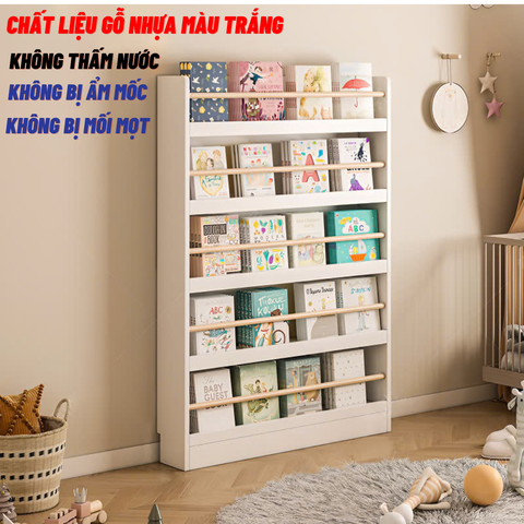 Kệ Sách Treo Tường Sau Cánh Cửa Không Cần Khoan 5 Ngăn Bằng Gỗ , Giá Sách Treo Tường Decor Phòng