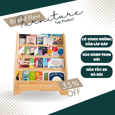 Tủ Để Sách Đồ Chơi 4 Tầng Cho Bé , Kệ Sách Chất Liệu Gỗ Thông Nhập Khẩu Dày Dặn , Kệ Đa Năng Trang Trí Phòng Học