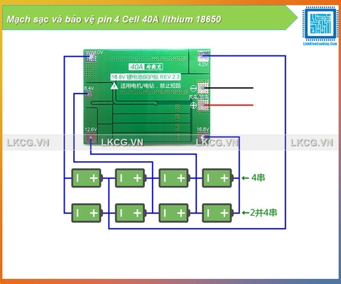 Mạch sạc và bảo vệ pin 4 Cell 40A lithium 18650