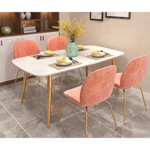 Bộ bàn ăn đẹp chân mạ vàng sang trọng : KG - T148-4x23
