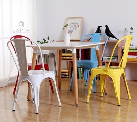 Bộ bàn ăn, cafe cho 4 người gồm bàn vuông B108S và ghế cafe tolix