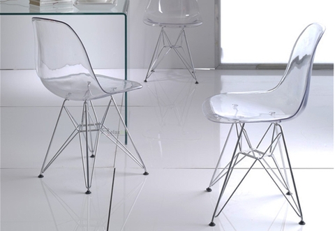 Ghế eames trong suốt chân thép mạ crom DSR-PC