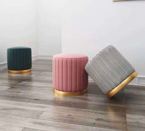 Ghế đôn nệm bọc vải nhung chân mạ vàng : KG - 274