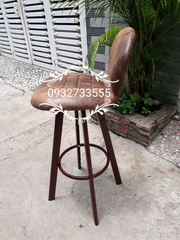 Ghế quầy bar chân thép giả gỗ lưng cao – Mã: 402