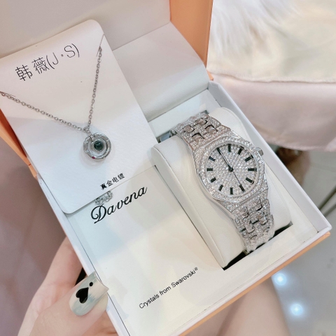 SET Đồng hồ nữ Davena Crystal D61692-SS