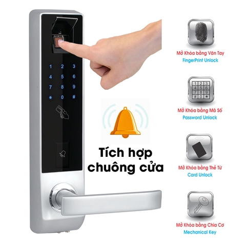 Khóa Vân Tay Đức Tích Hợp Chuông Cửa LS 8028 Trắng NEWNEO