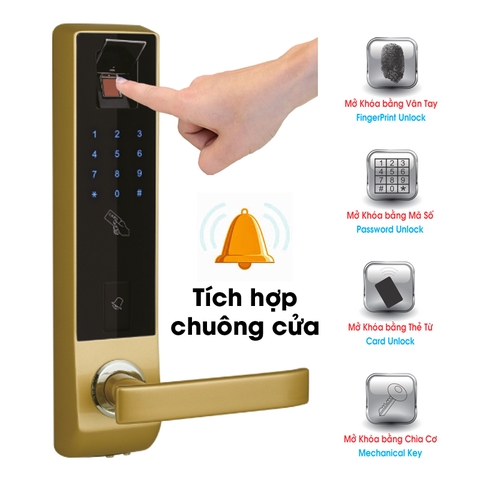 Khóa Vân Tay Đức Tích Hợp Chuông Cửa LS 8028  Vàng NEWNEO