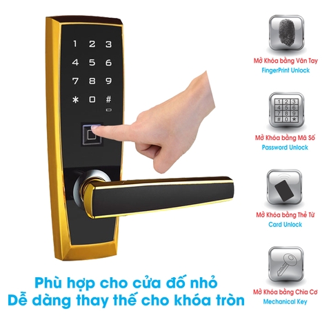 Khóa Vân Tay Đức Cho Cửa Đố Nhỏ M116E98F Vàng NEWNEO