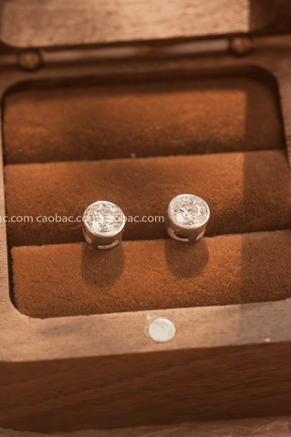 Khuyên tai bạc Việt Nam xi vàng trắng đính Kim Cương Moissanite 5 li ổ đá miết (chiếc)