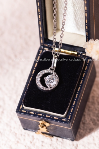 Dây chuyền bạc ta xi vàng trắng đính Kim Cương Moissanite hình nơ đính đá