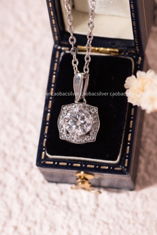 Dây chuyền bạc ta xi vàng trắng đính Kim Cương Moissanite hoa tuyết đá nhỏ