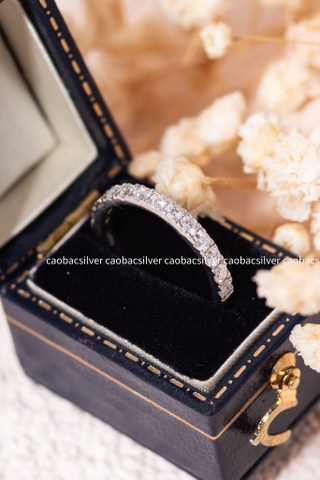 Nhẫn bạc ta xi vàng trắng đính Kim Cương Moissanite hoa năm cánh đá đều