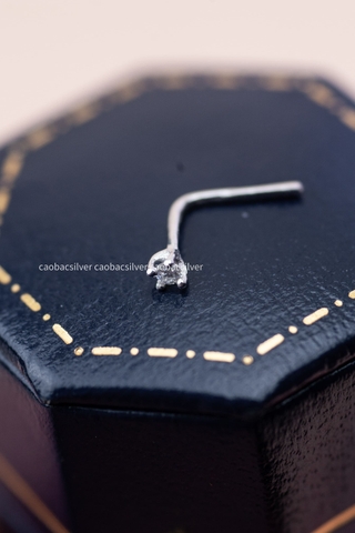 Khuyên mũi bạc Việt Nam xi vàng trắng 18k đính kim cương Moissanite chân L (chiếc)