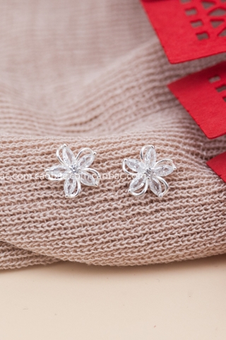 Khuyên tai bạc Việt Nam hoa đá năm cánh