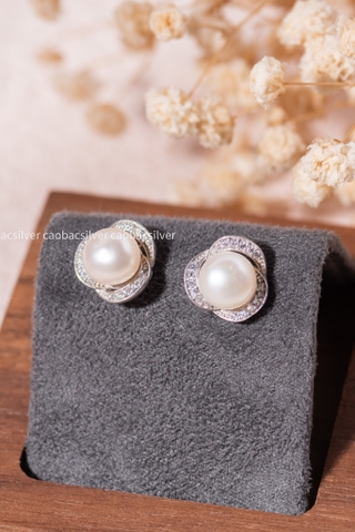 Khuyên tai bạc Việt Nam Ngọc trai Freshwater Clover