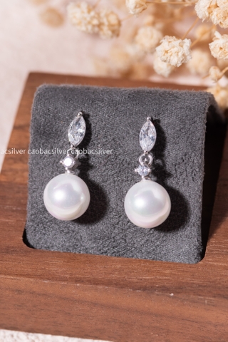 Khuyên tai bạc Việt Nam Ngọc trai Freshwater Crystal Drop