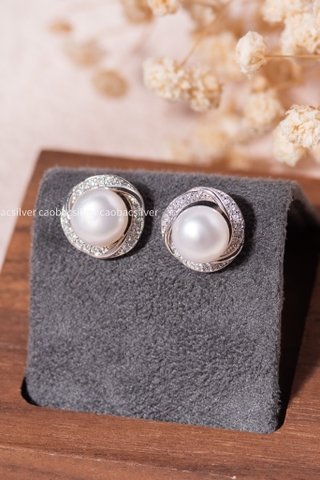 Khuyên tai bạc Việt Nam Ngọc trai Freshwater Orbit Glow