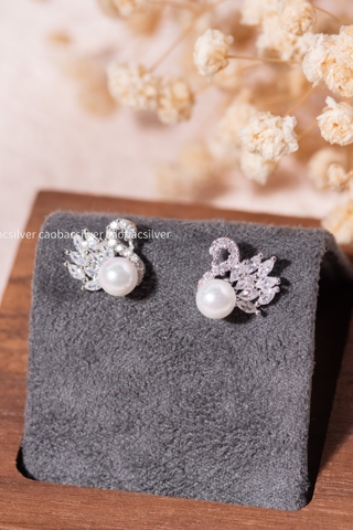 Khuyên tai bạc Việt Nam Ngọc trai Freshwater Swan Kiss