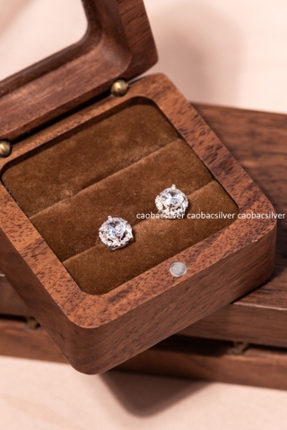 Khuyên tai bạc Việt Nam tròn xoáy ổ đá giữa