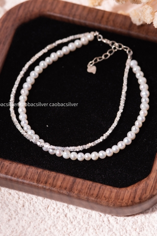 Lắc tay bạc Việt Nam Ngọc trai Freshwater Dual Harmony