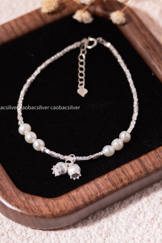 Lắc tay bạc Việt Nam Ngọc trai Freshwater Lily of the Valley