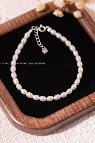 Lắc tay bạc Việt Nam Ngọc trai Freshwater Petite Dew